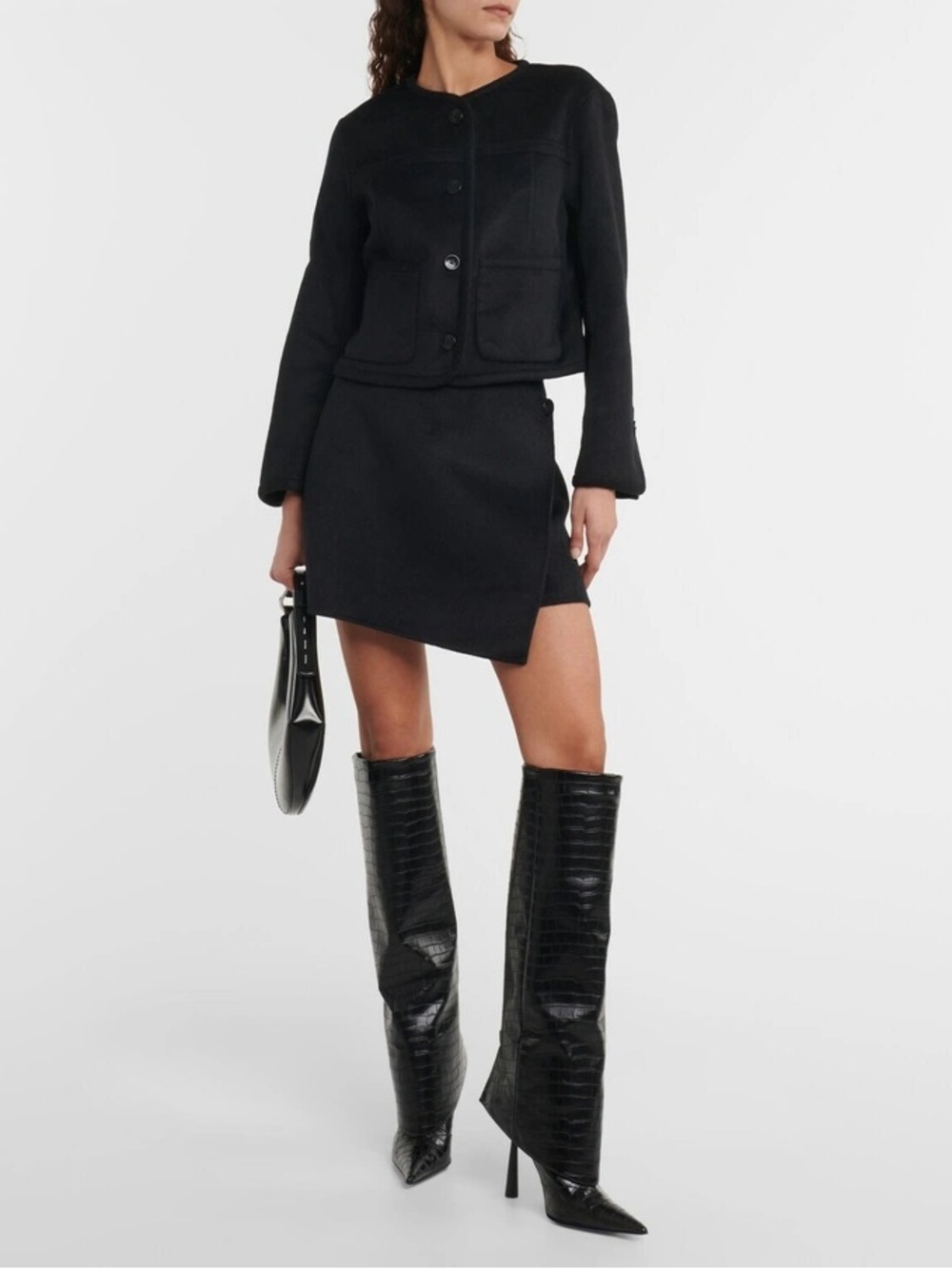 Gia Borghini Size 39 Rosie 31 Black Croc Effect Knee-High Boots